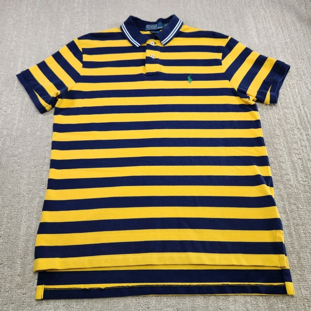 Vintage Polo Ralph Lauren‎ Shirt Men Large Chunky Striped 90s Custom Fit Slim